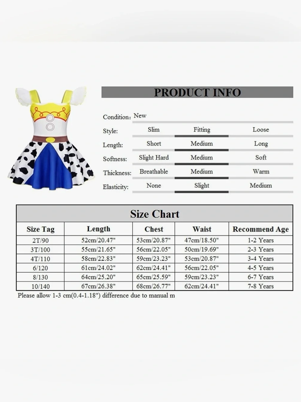Cowprint Sheriff-Inspired Dress in Yellow, Blue & White - Picture 12 of 14